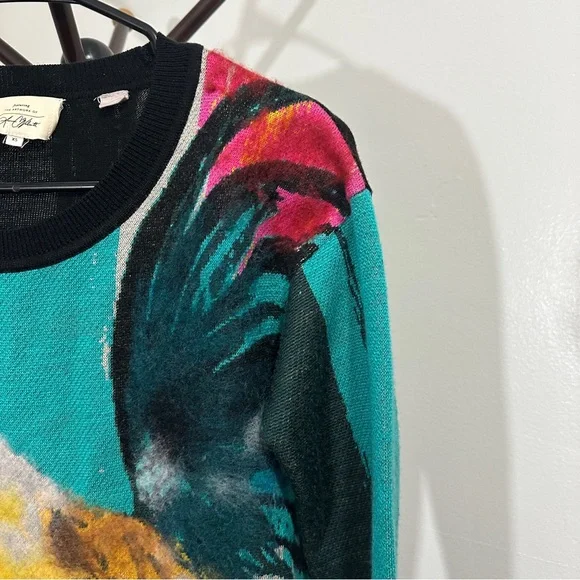 Anthropologie Womens XS Sweater Rooster Artwork Lauren C Walcott Wool Blend - Picture 2 of 16